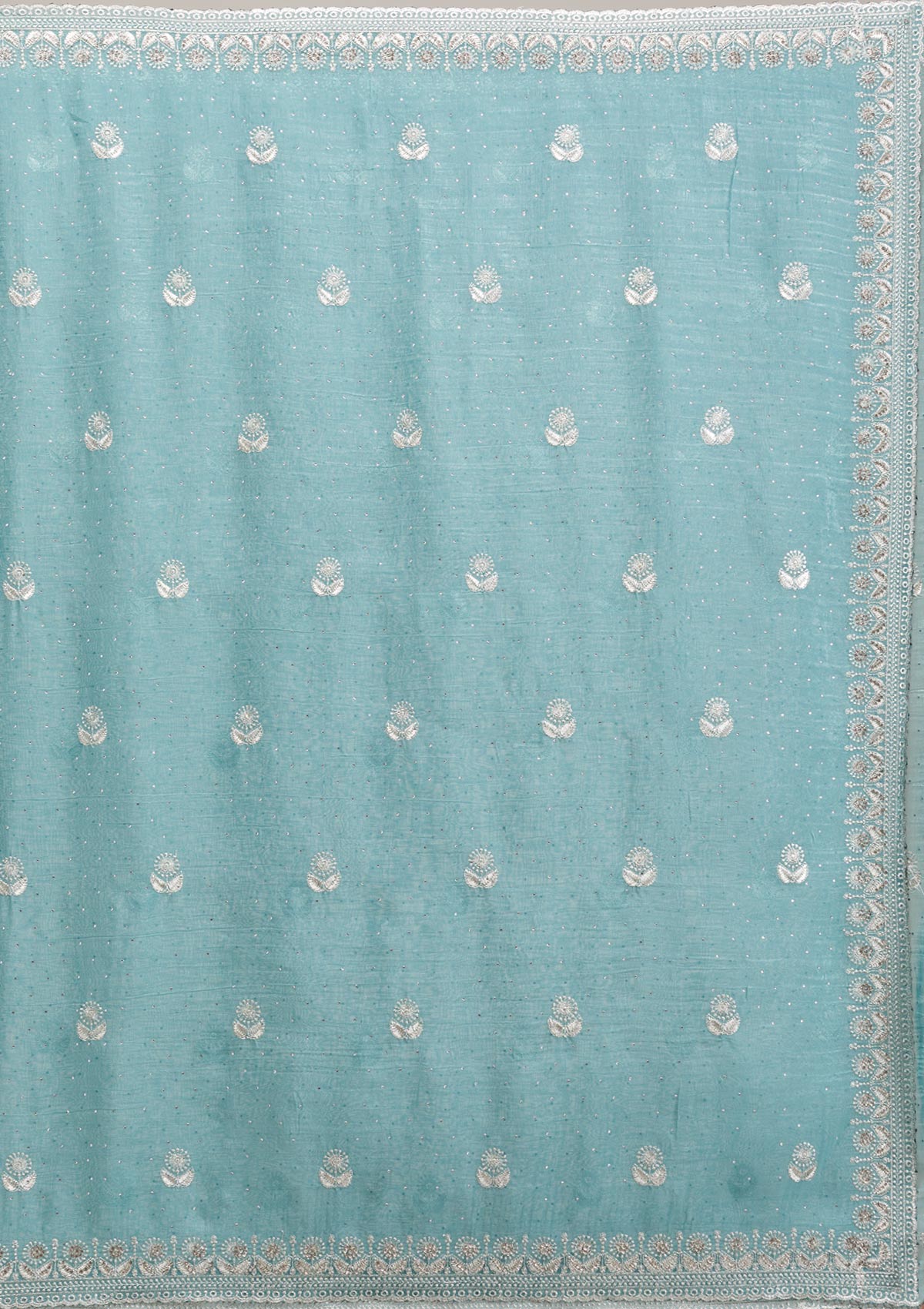 Teal Tissue Saree with Silver Zariwork – Elegant & Sheer Ethnicwear