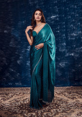 Teal Satin Saree with Traditional Zariwork – Elegant & Radiant Ethnic Wear