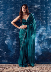 Teal Satin Saree with Traditional Zariwork – Elegant & Radiant Ethnic Wear