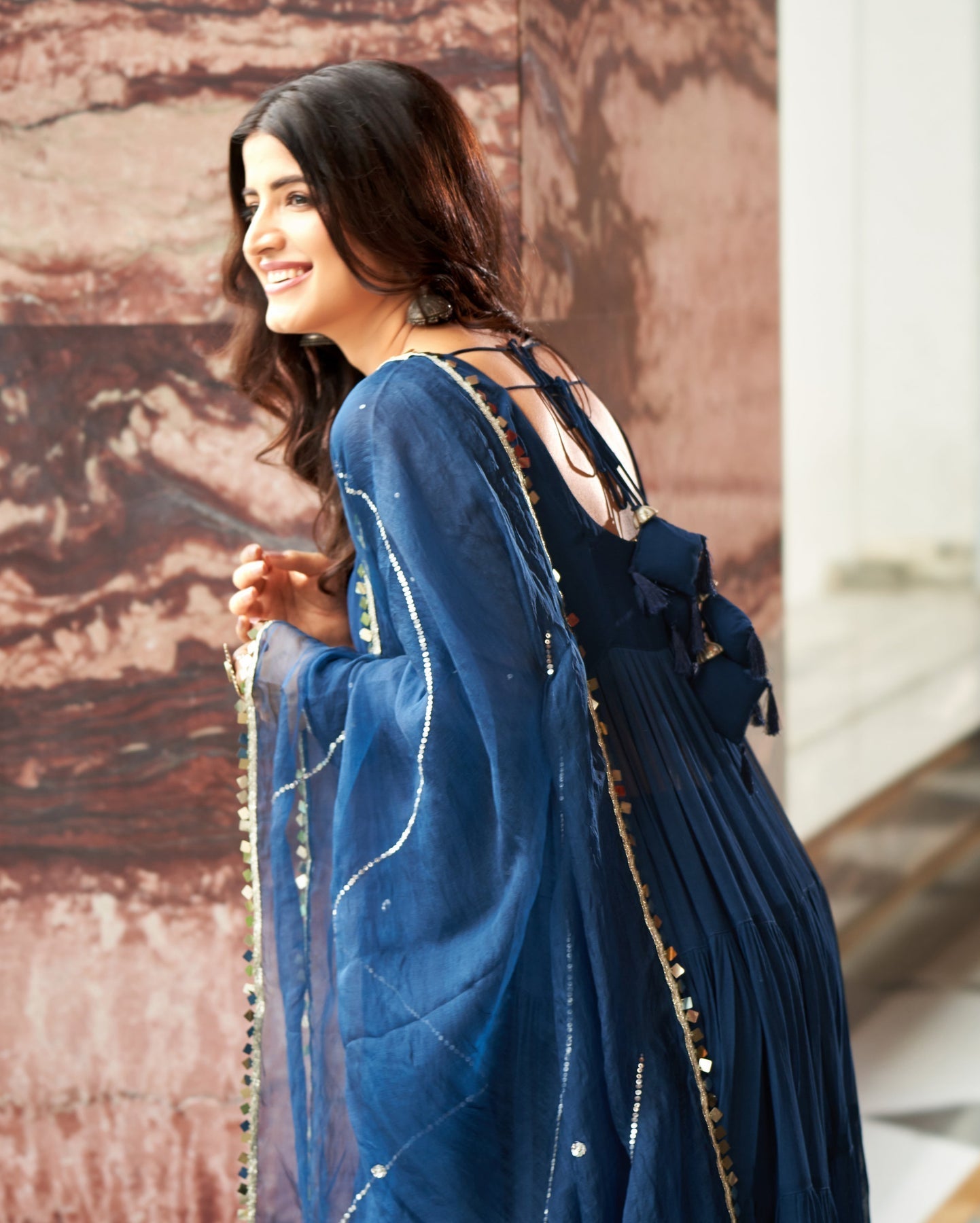 Mihika Blue Georgette Flared Anarkali Suit Set – Festive & Party Wear