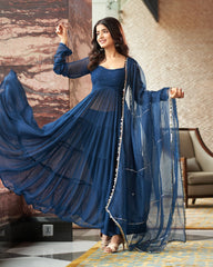Mihika Blue Georgette Flared Anarkali Suit Set – Festive & Party Wear