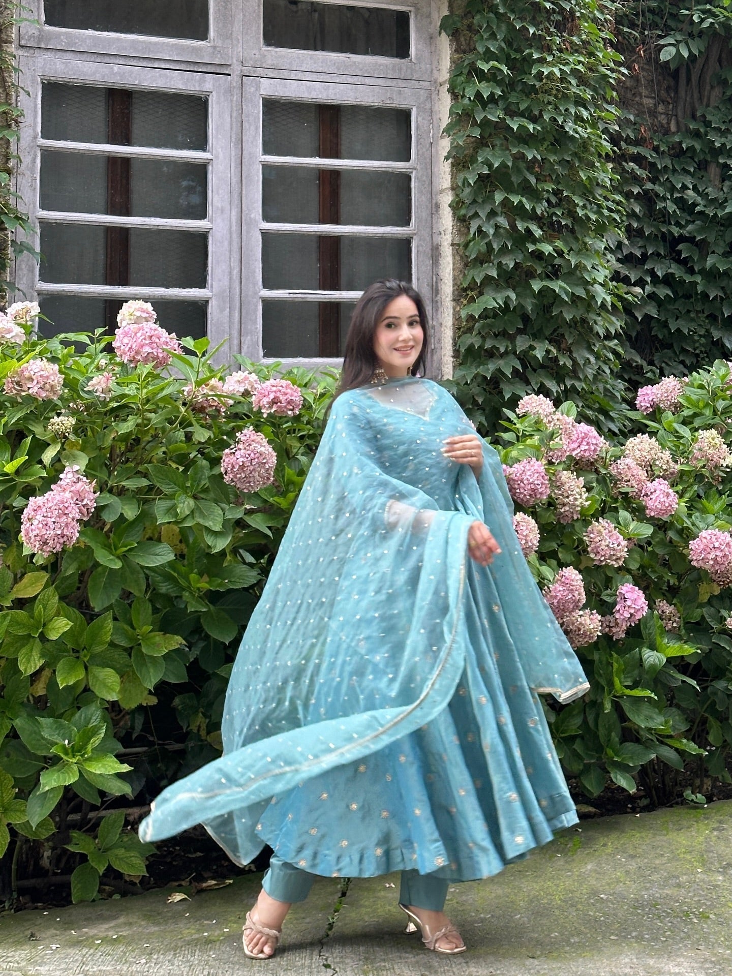 Elegant Chinon Silk Anarkali Suit with Embroidery Work