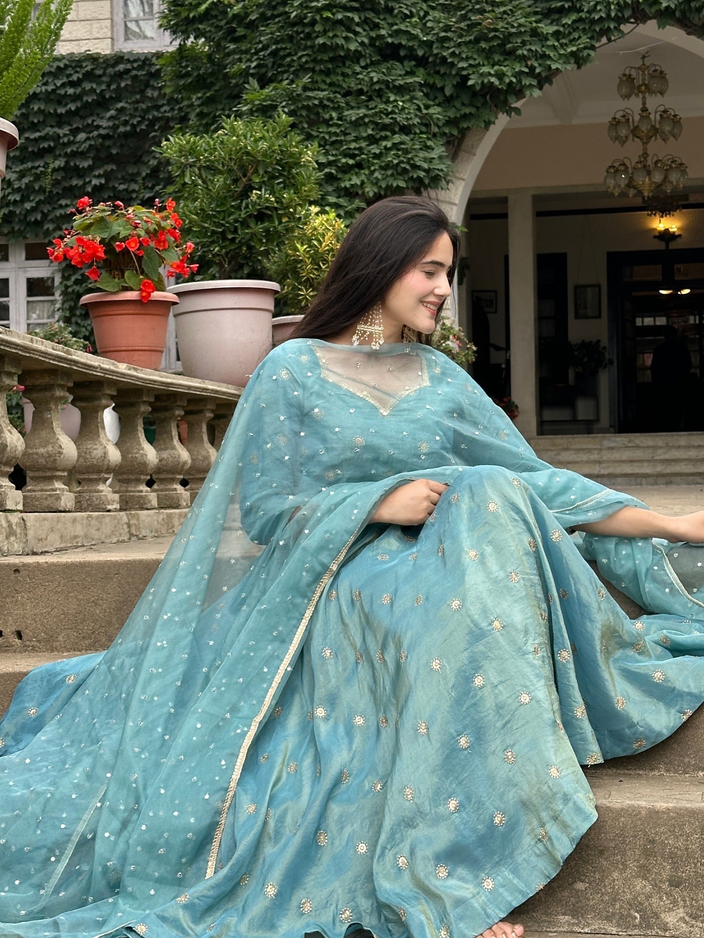 Elegant Chinon Silk Anarkali Suit with Embroidery Work