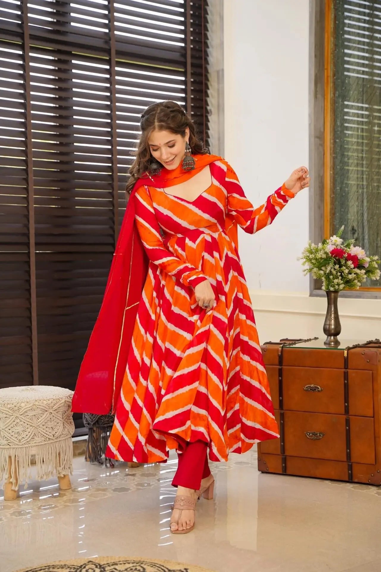 Elegant Organza Digital Print Anarkali Suit with Matching Dupatta & Micro Cotton Pant – Festive & Party Wear