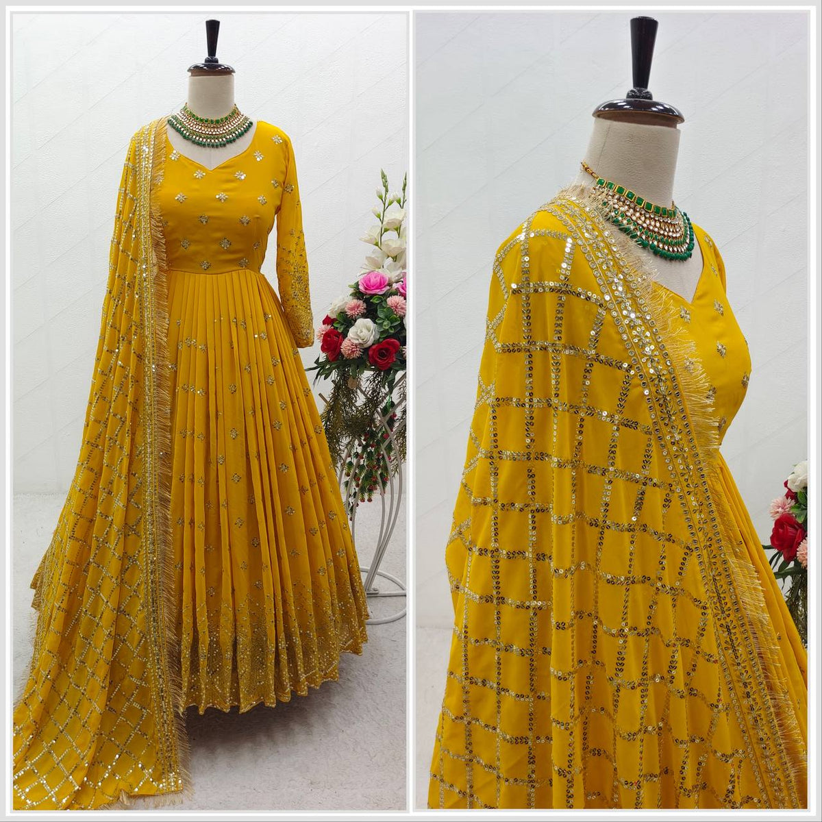 Heavy Fox Georgette Anarkali Suit with Sequence Embroidery – 3-Piece Set