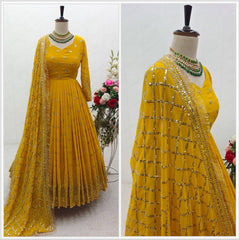 Heavy Fox Georgette Anarkali Suit with Sequence Embroidery – 3-Piece Set