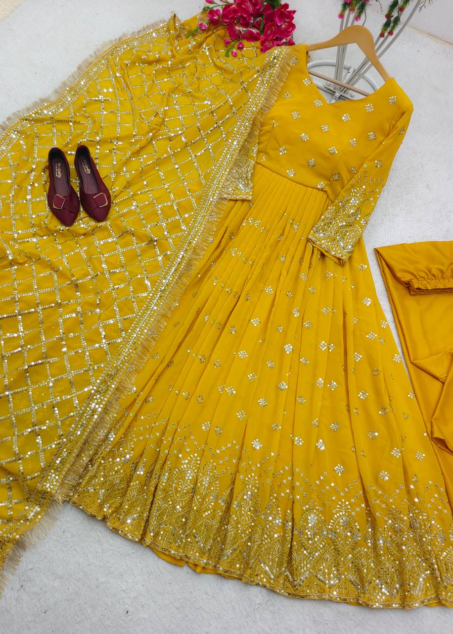 Heavy Fox Georgette Anarkali Suit with Sequence Embroidery – 3-Piece Set