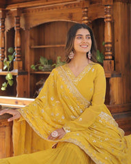 Heavy Georgette Ruffle Anarkali Suit with 10-Meter Flair – 3-Piece Set