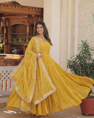 Heavy Georgette Ruffle Anarkali Suit with 10-Meter Flair – 3-Piece Set