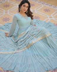 Heavy Georgette Anarkali Suit with 10-Meter Ruffle Flair – 3-Piece Set
