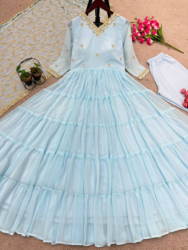 Heavy Georgette Anarkali Suit with 10-Meter Ruffle Flair – 3-Piece Set