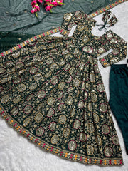 Elegant Heavy Faux Georgette Anarkali Suit with Sequins & Embroidery – 3-Piece Set
