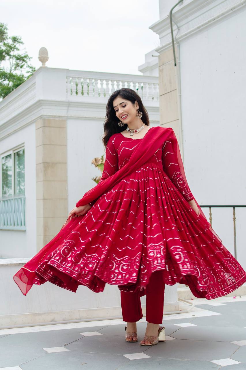 Embroidered Faux Georgette Suit Set - Secret Pleasure