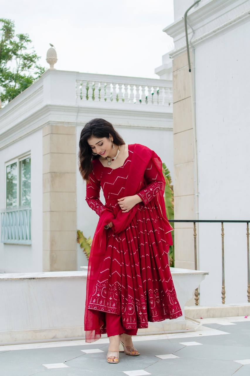 Embroidered Faux Georgette Suit Set - Secret Pleasure