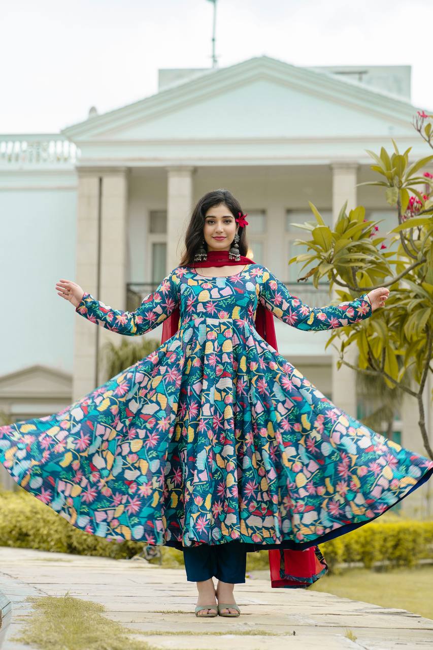 Heavy Pure Maslin Corset Work Printed Suit Set | Secret Pleasure