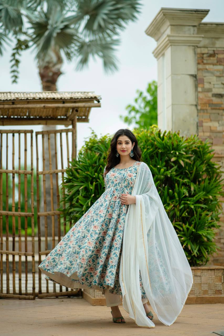 Heavy Pure Maslin Corset Work Print Kurta Set | Secret Pleasure