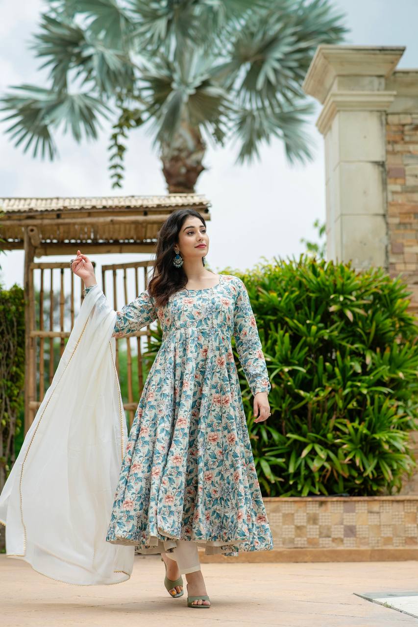 Heavy Pure Maslin Corset Work Print Kurta Set | Secret Pleasure