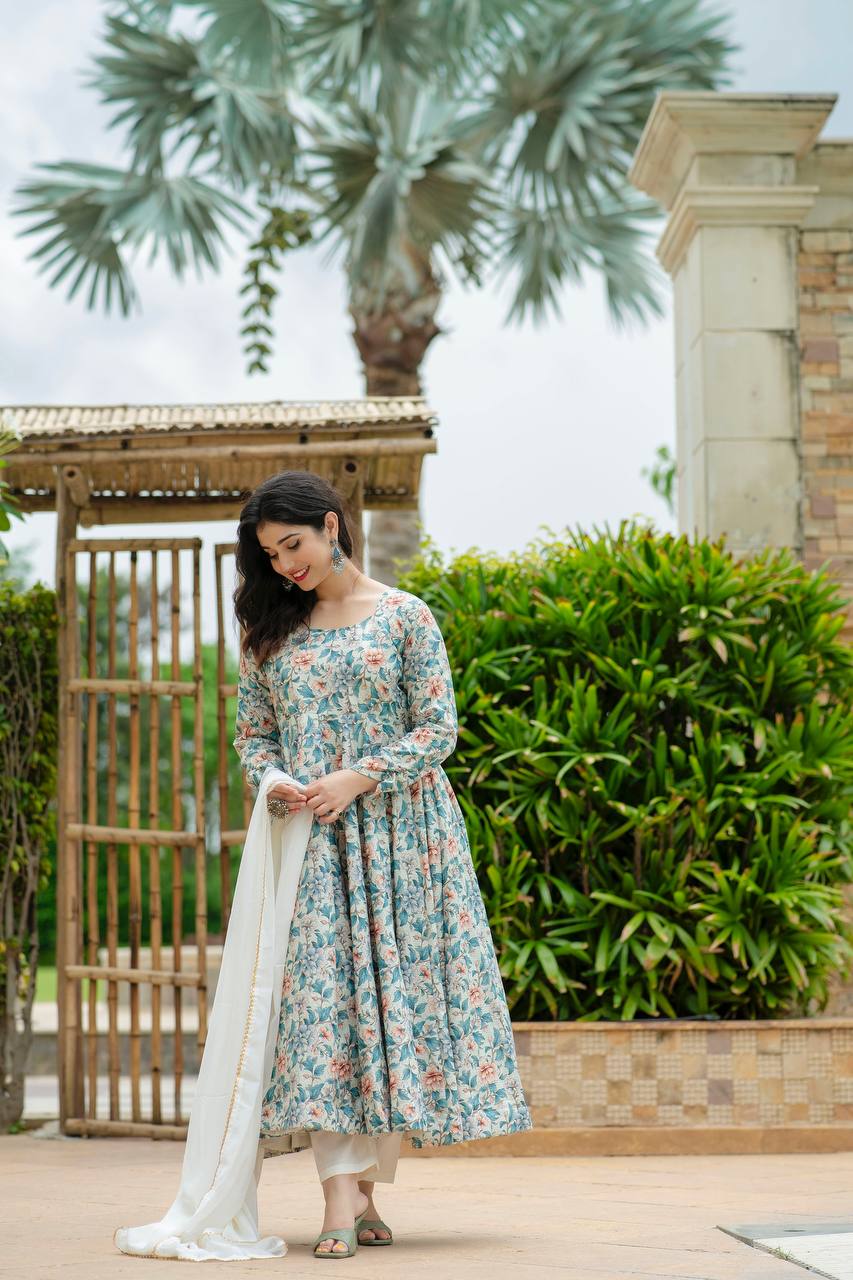 Heavy Pure Maslin Corset Work Print Kurta Set | Secret Pleasure