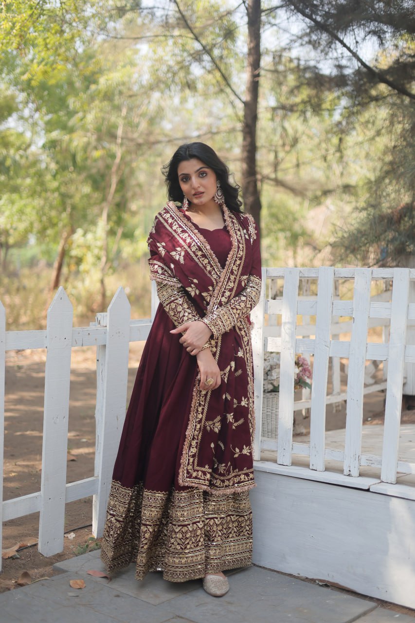 Vichitra Shimmer Kurta Set with Embroidered Dupatta