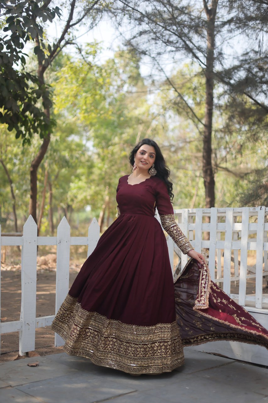 Vichitra Shimmer Kurta Set with Embroidered Dupatta