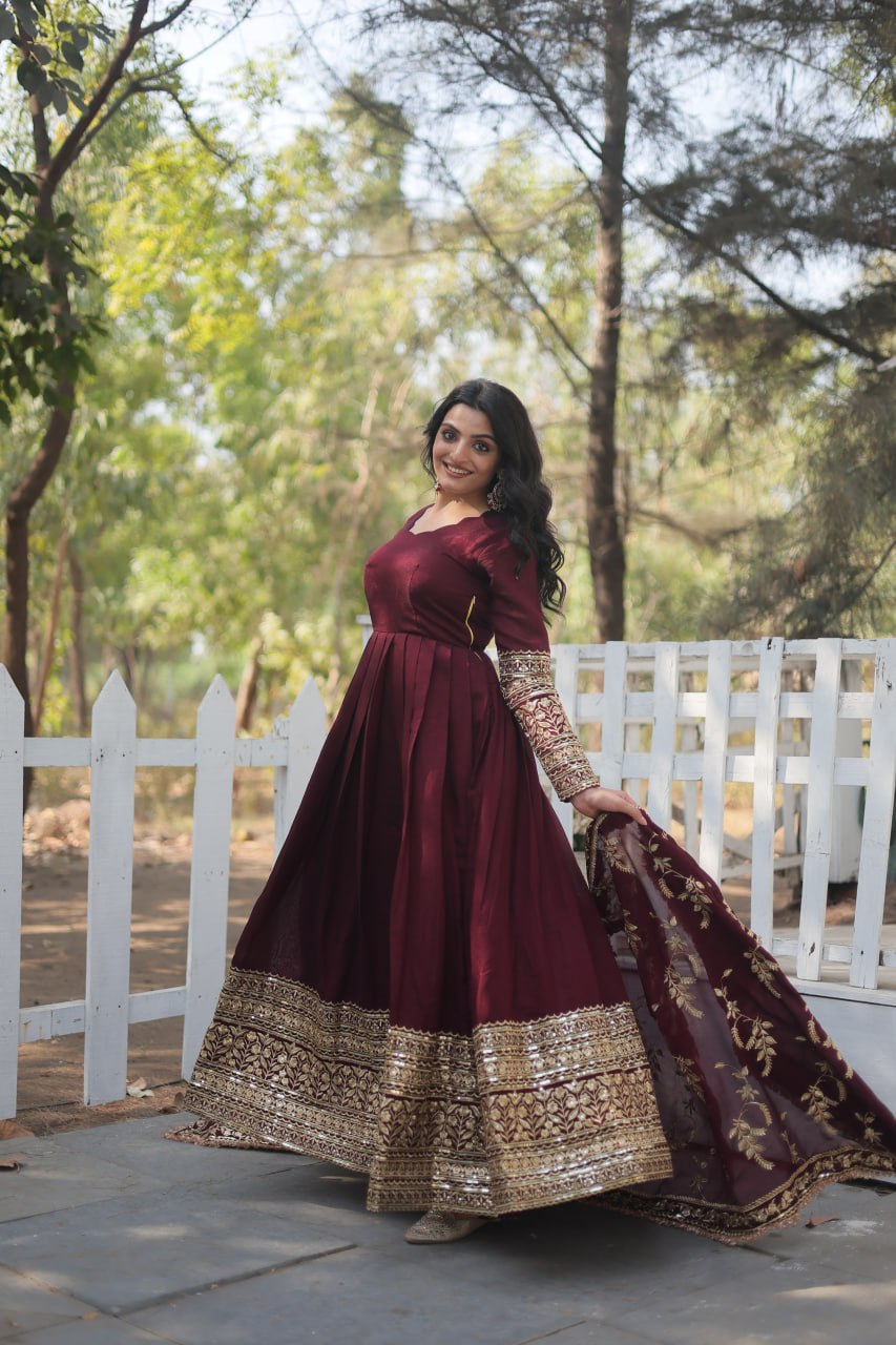 Vichitra Shimmer Kurta Set with Embroidered Dupatta