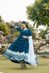Embroidered Faux Georgette Kurta Set with Dupatta