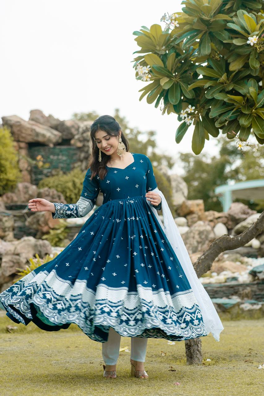 Embroidered Faux Georgette Kurta Set with Dupatta