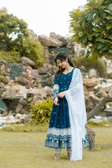 Embroidered Faux Georgette Kurta Set with Dupatta