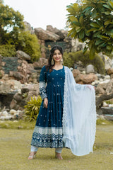 Embroidered Faux Georgette Kurta Set with Dupatta