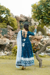 Embroidered Faux Georgette Kurta Set with Dupatta