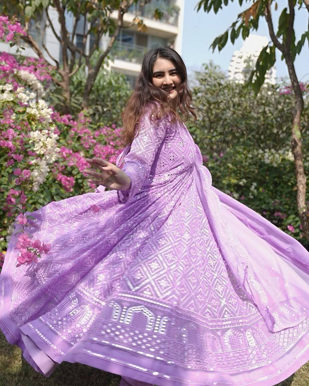 Faux Georgette Embroidered Gown with Tabby Silk Dupatta – Elegant Party Wear