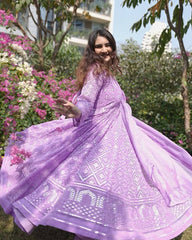 Faux Georgette Embroidered Gown with Tabby Silk Dupatta – Elegant Party Wear