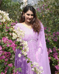 Faux Georgette Embroidered Gown with Tabby Silk Dupatta – Elegant Party Wear