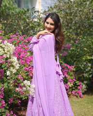 Faux Georgette Embroidered Gown with Tabby Silk Dupatta – Elegant Party Wear