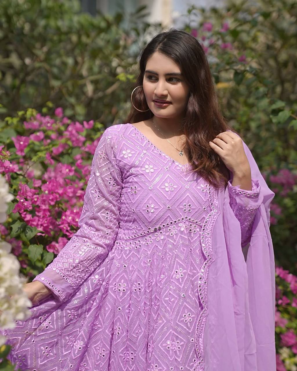 Faux Georgette Embroidered Gown with Tabby Silk Dupatta – Elegant Party Wear