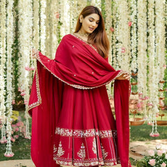 Elegant Roman Silk Anarkali Suit with Heavy Embroidery & Sequins – 3-Piece Set