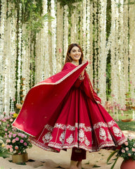 Elegant Roman Silk Anarkali Suit with Heavy Embroidery & Sequins – 3-Piece Set