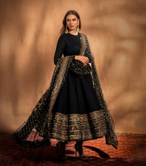 Elegant Rayon Cotton Embroidered Anarkali Gown with Faux Blooming Dupatta