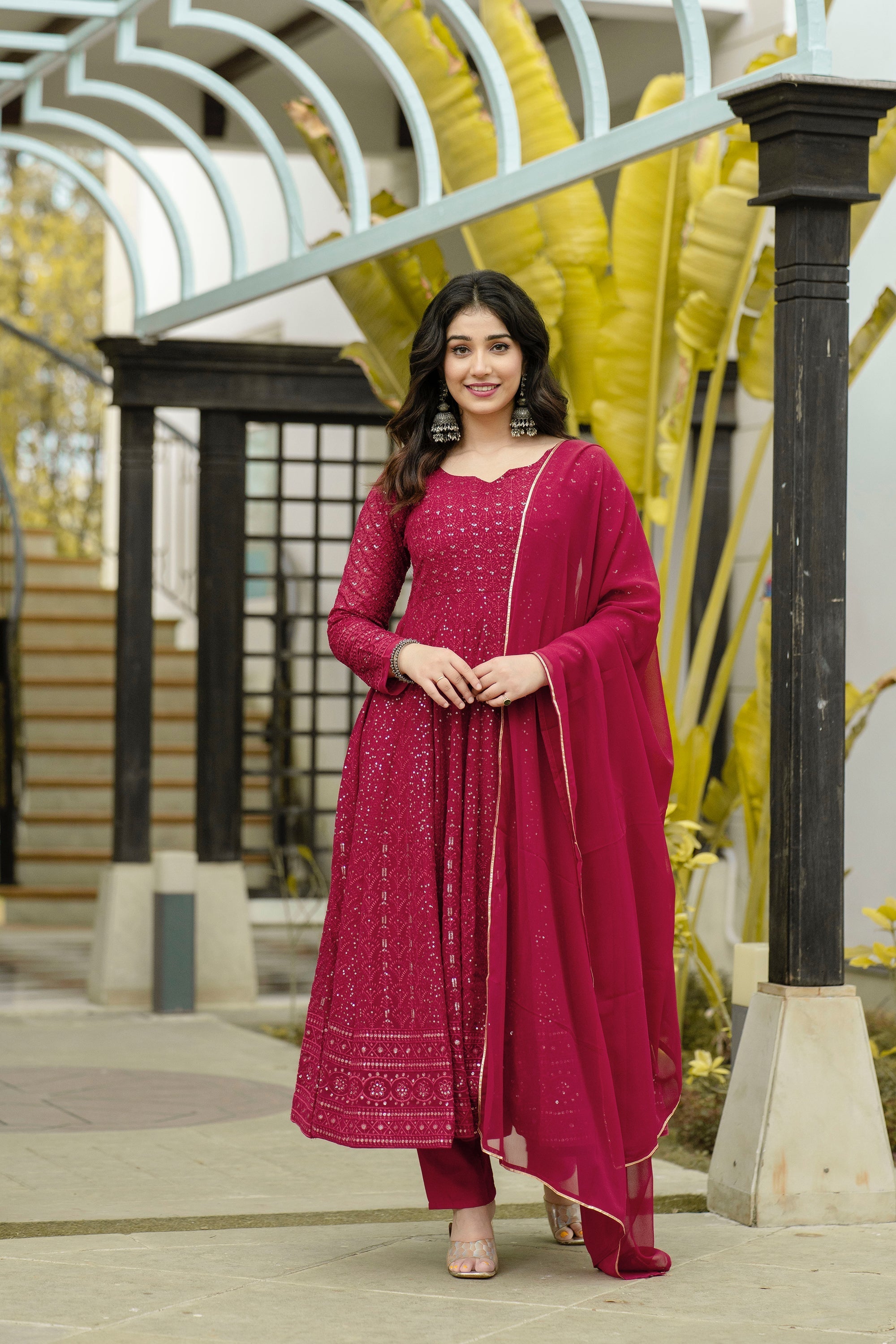Faux Georgette Embroidered Anarkali Suit – Fully Stitched Festival & Party Wear