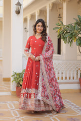 Elegant Faux Georgette Embroidered Gown with Dupatta | Secret Pleasure