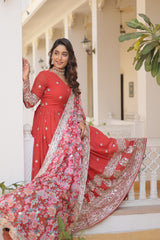 Elegant Faux Georgette Embroidered Gown with Dupatta | Secret Pleasure