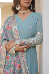 Embroidered Faux Georgette Gown with Dupatta | Secret Pleasure