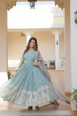 Embroidered Faux Georgette Gown with Dupatta | Secret Pleasure