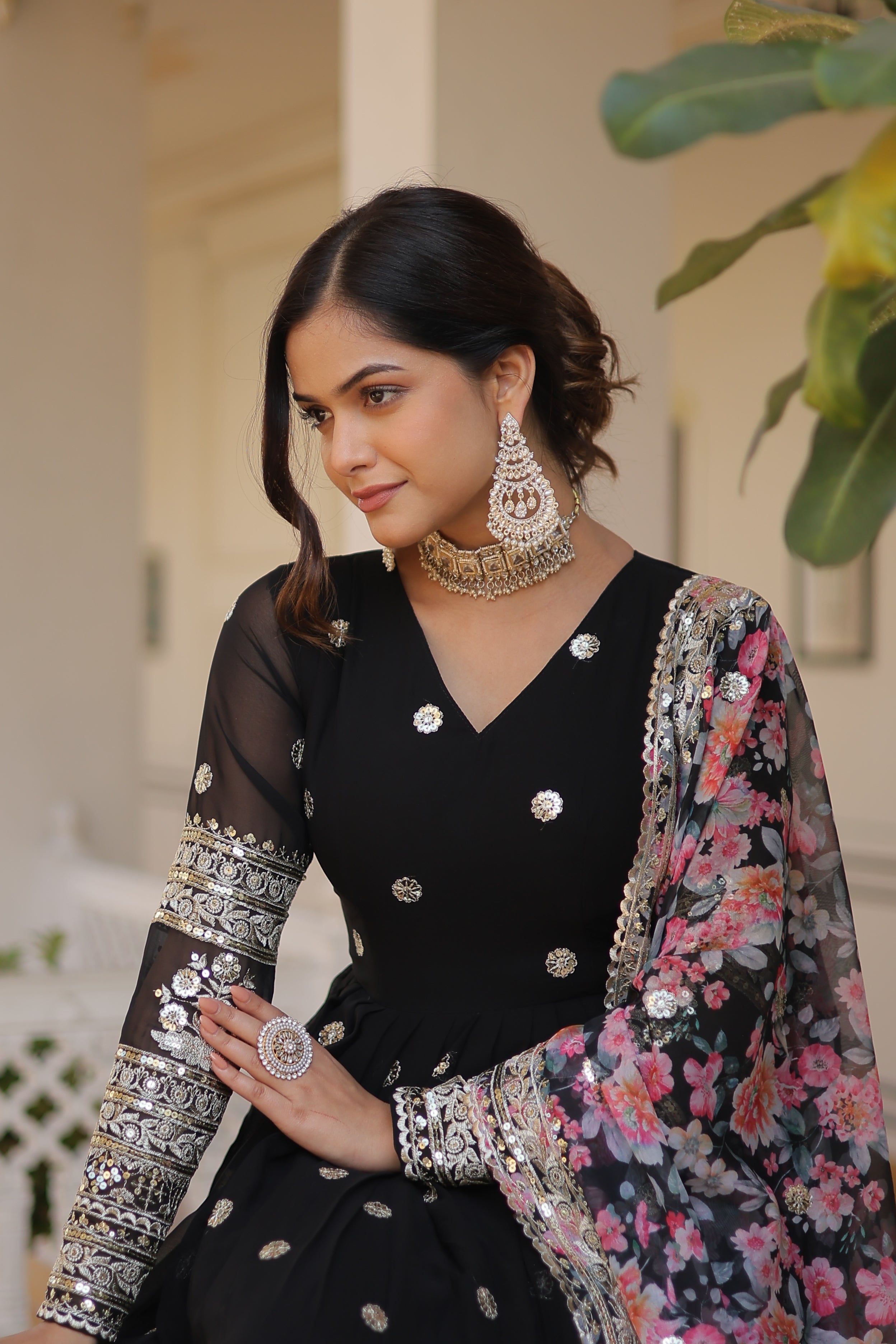 Elegant Faux Georgette Embroidered Gown with Dupatta | Secret Pleasure