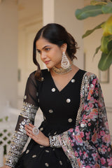 Elegant Faux Georgette Embroidered Gown with Dupatta | Secret Pleasure