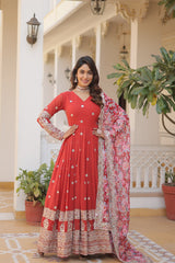 Elegant Faux Georgette Embroidered Gown with Dupatta | Secret Pleasure