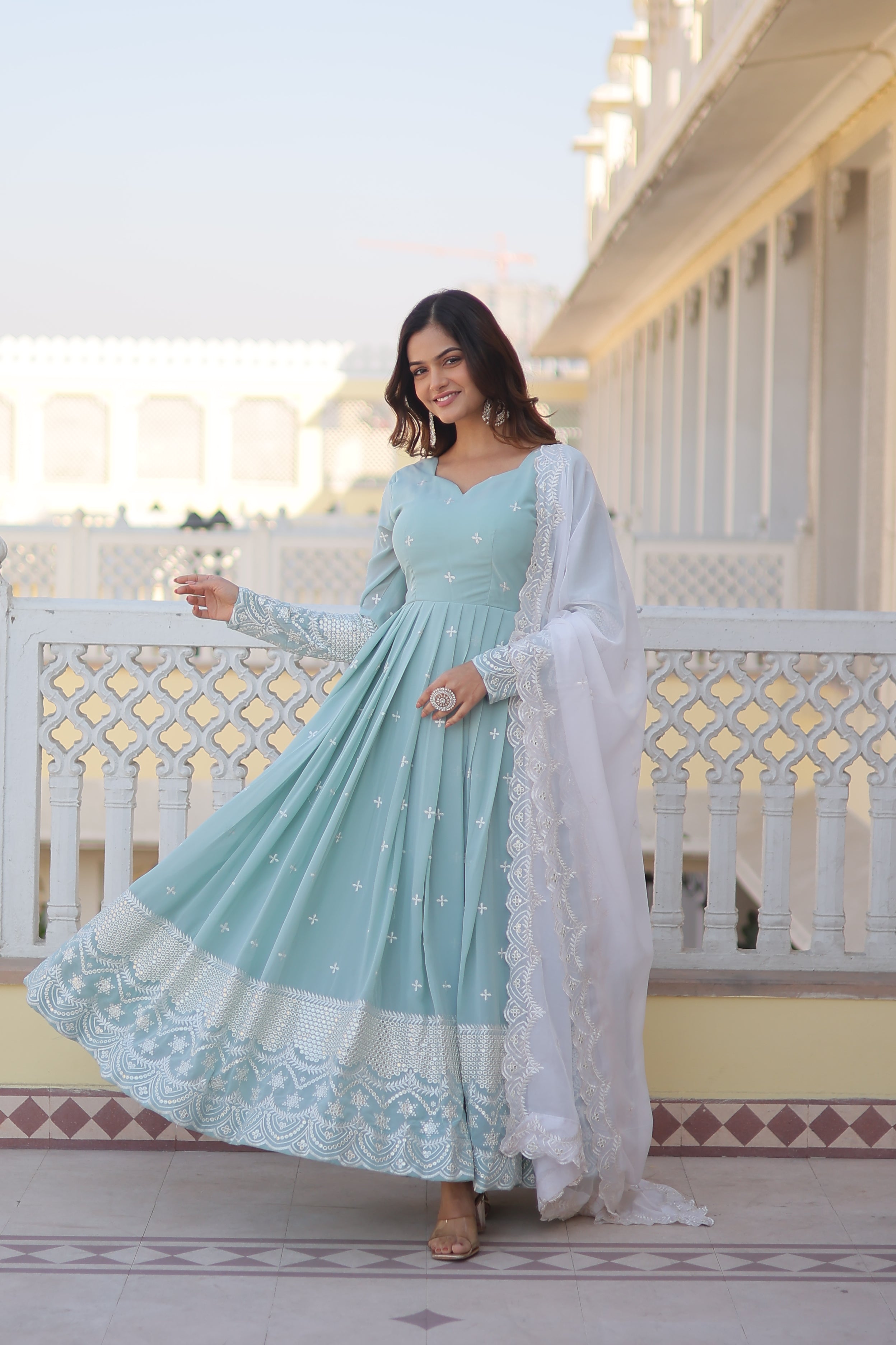 Faux Georgette Kurta Set with Micro Cotton Pants & Dupatta | Elegant Ethnic Wear
