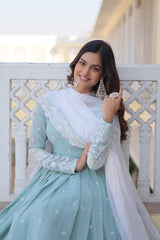Faux Georgette Kurta Set with Micro Cotton Pants & Dupatta | Elegant Ethnic Wear