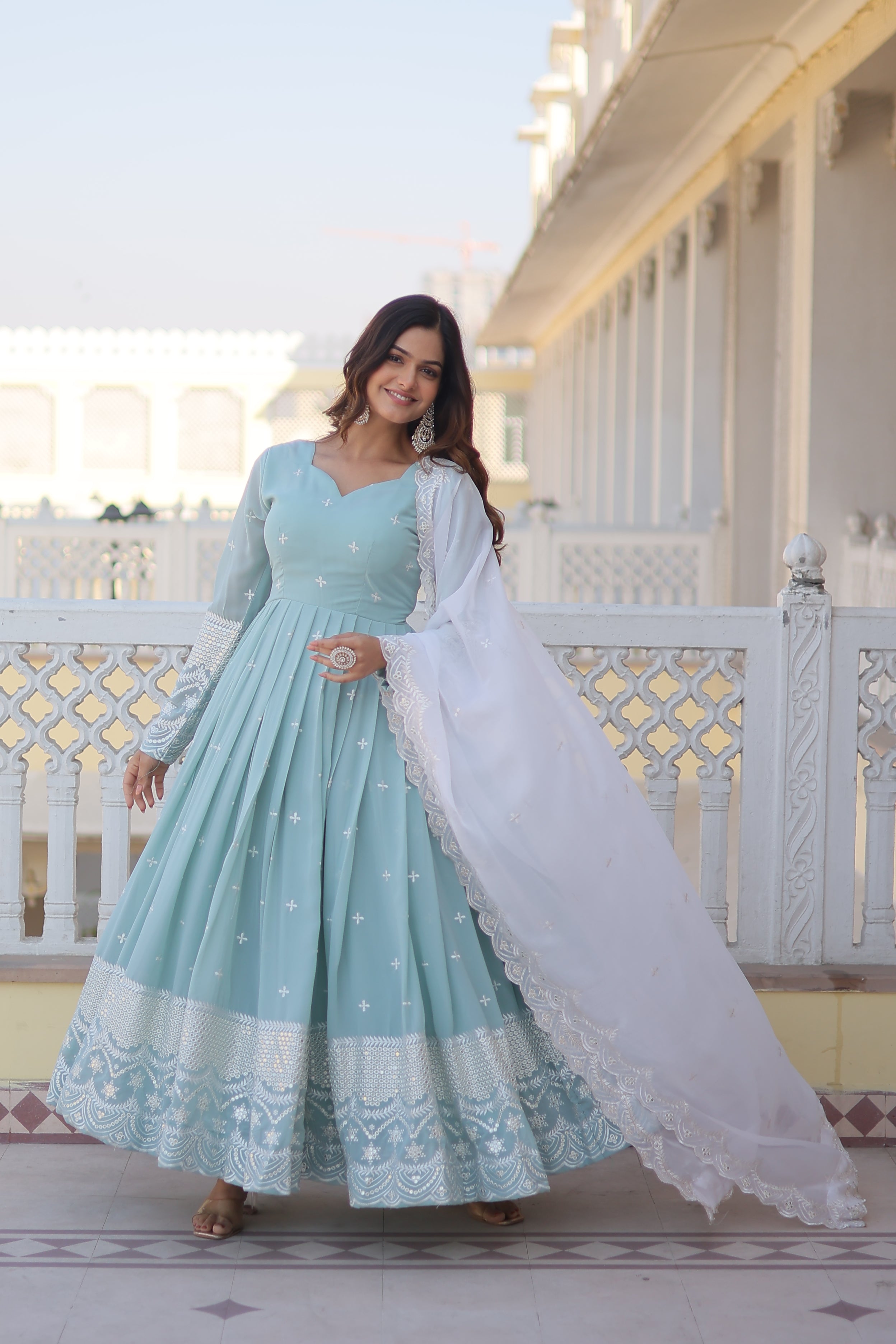 Faux Georgette Kurta Set with Micro Cotton Pants & Dupatta | Elegant Ethnic Wear