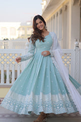 Faux Georgette Kurta Set with Micro Cotton Pants & Dupatta | Elegant Ethnic Wear